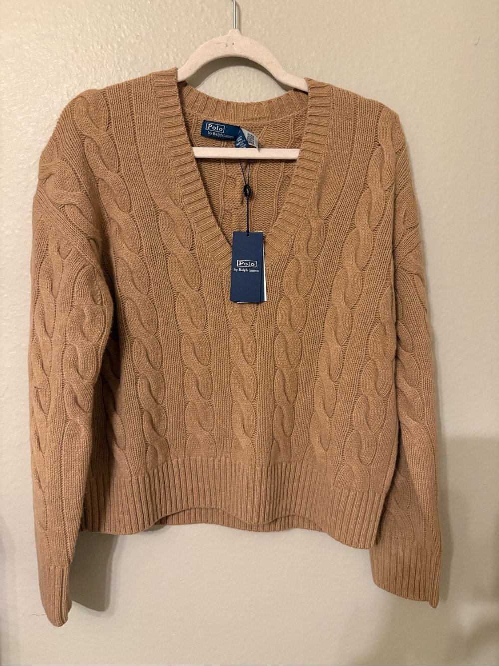 Ralph Lauren Women's Cable Knit V-Neck Sweater - Camel